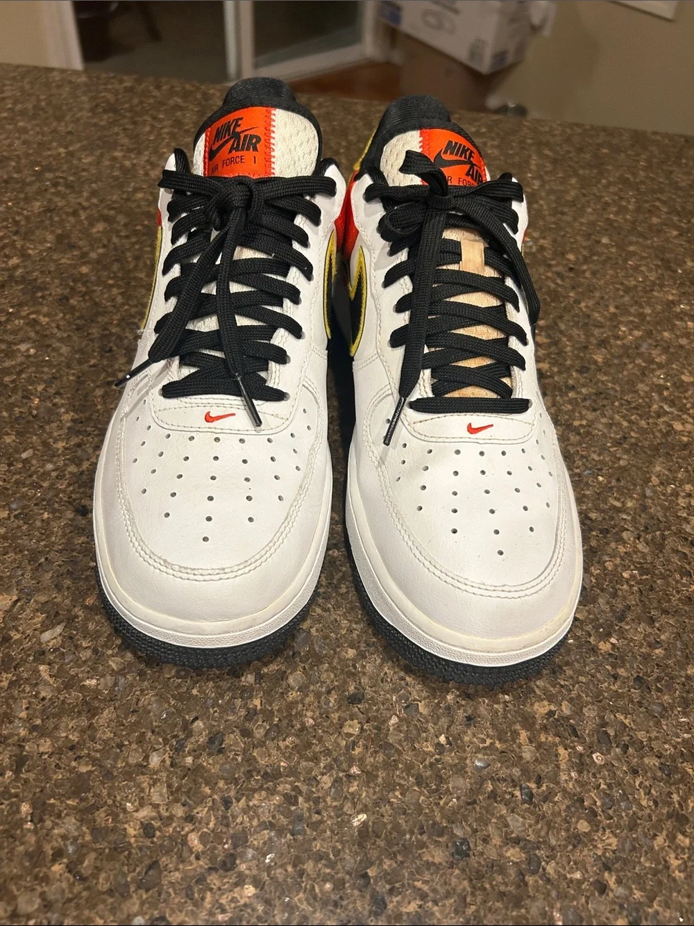 Men Nike Air Force 1 Low — White with Black, Orange & Yellow